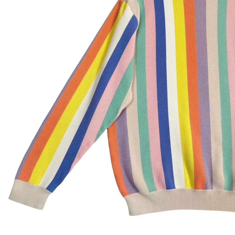 Maus & Hoffman Sweater XL Pima Cotton Vertical Rainbow Stripe Crewneck Multi VTG